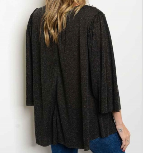 NWT Charcoal Grey Crochet Bust Peasant Top - Picture 3 of 4